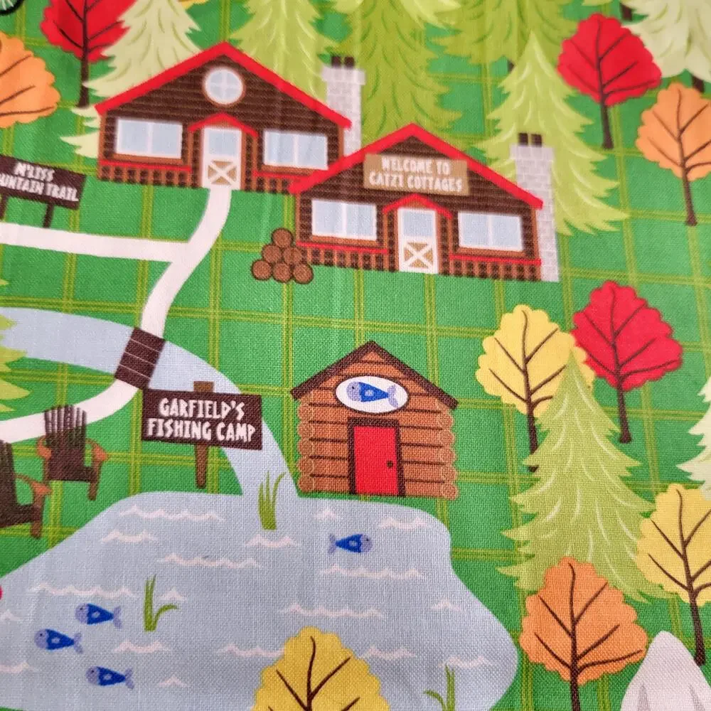 Cotton Fabric Green North Woods Cabins Trails Forest Campsite 24x44 Quilting